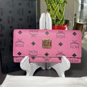 MCM Long Leather Wallet with Crossbody Chain